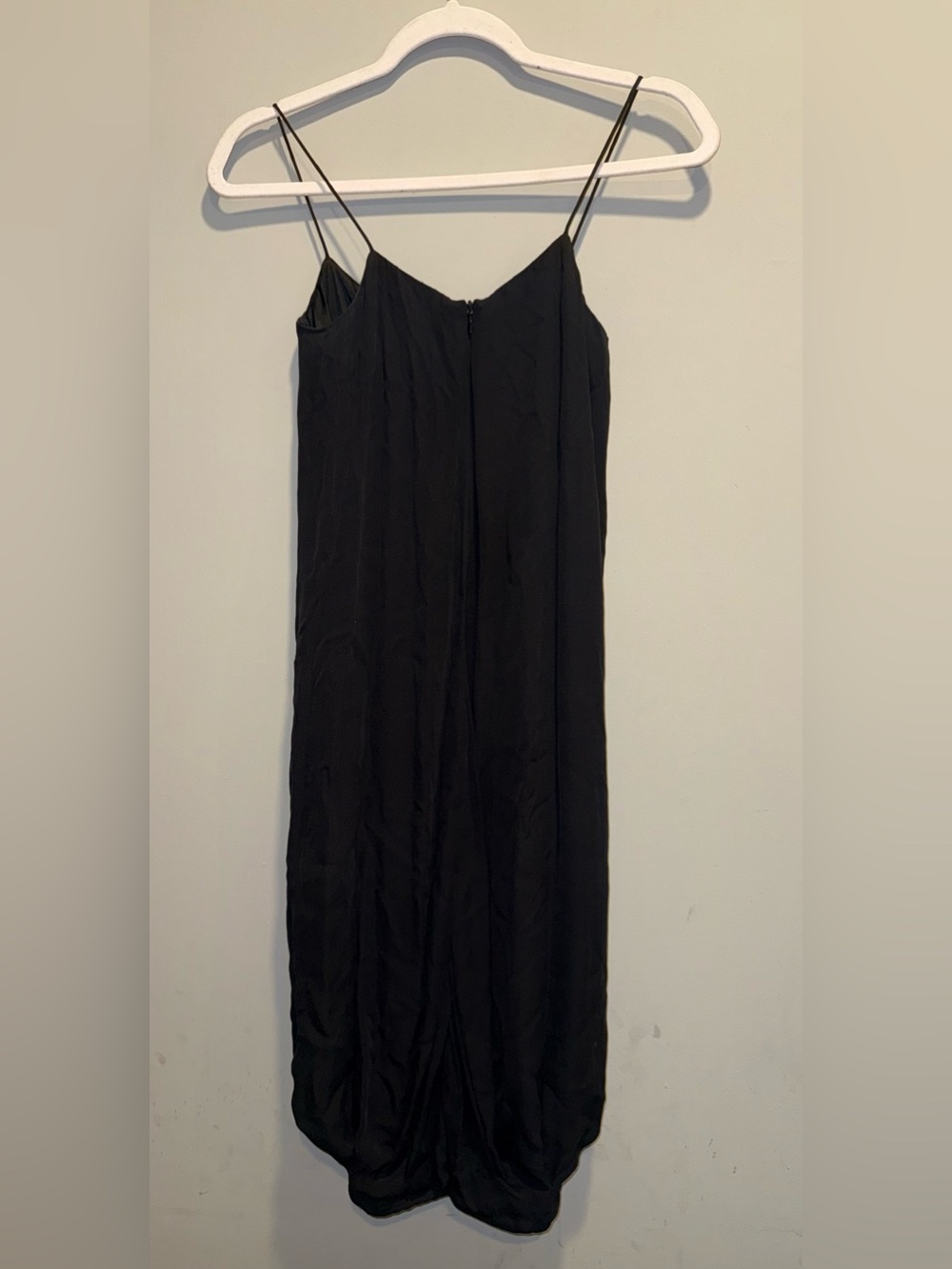Classic Black Midi Slip Dress with Delicate Spaghetti Straps 100% SILK